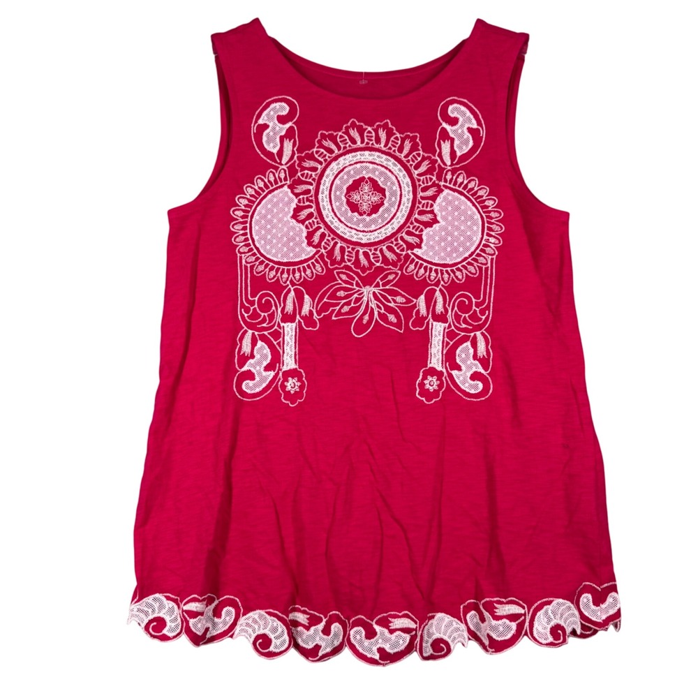Soft Surroundings Tank Top‎ Embroidered Sleeveless Casual Pink White Womens XS